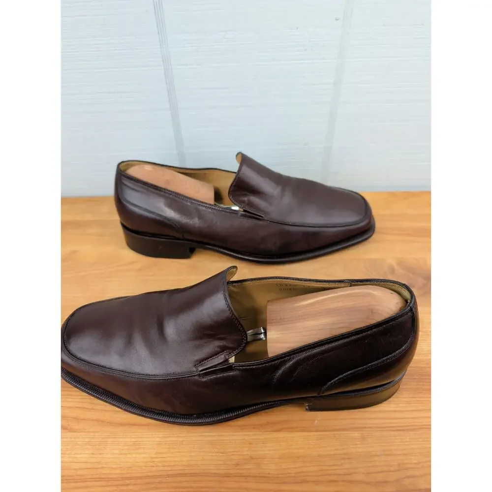 Bruno Magli Mens Brice Brown Leather Dress Shoes 12 Wide Slip On Loafers Italy